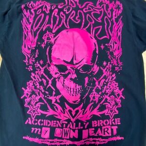 Broken‎ Promises Long Sleeve Shirt Black Pink Skull Graphic Mens Large